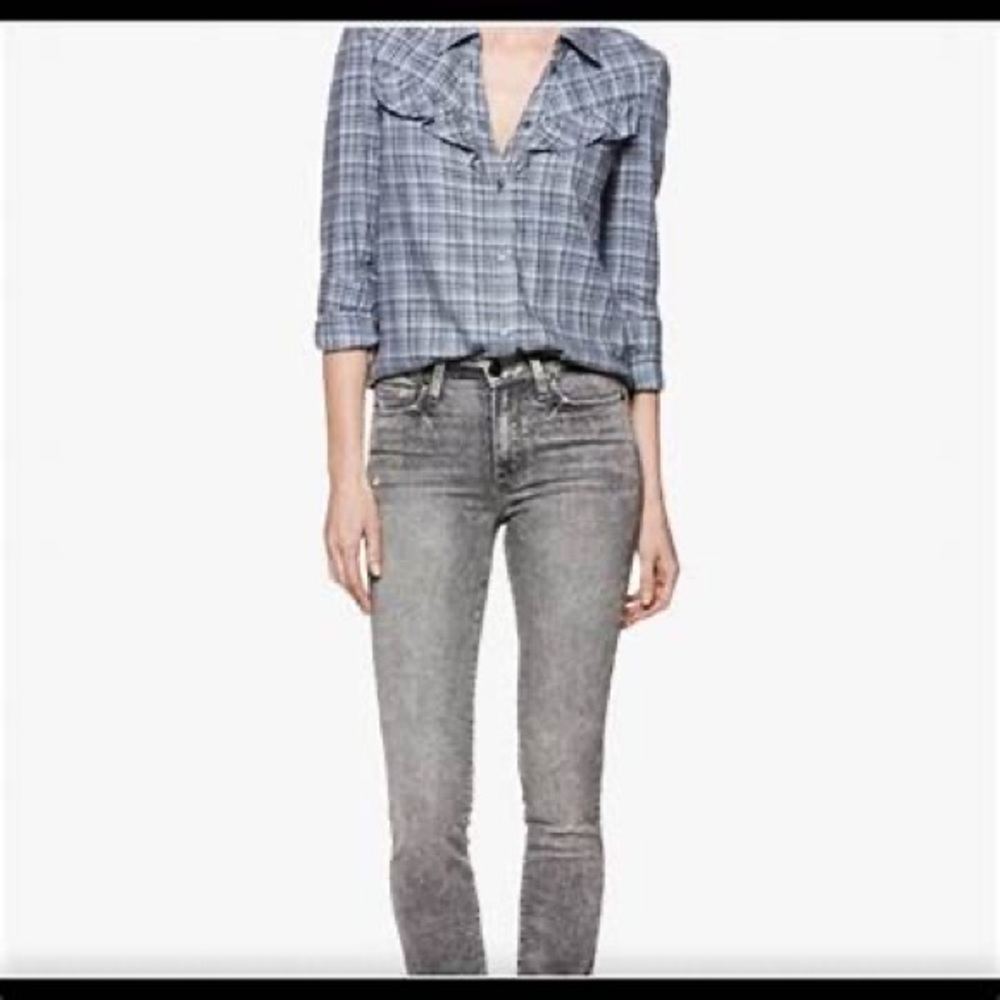 Paige Kamie Button Down Flannel with Ruffles size Medium Blue Plaid